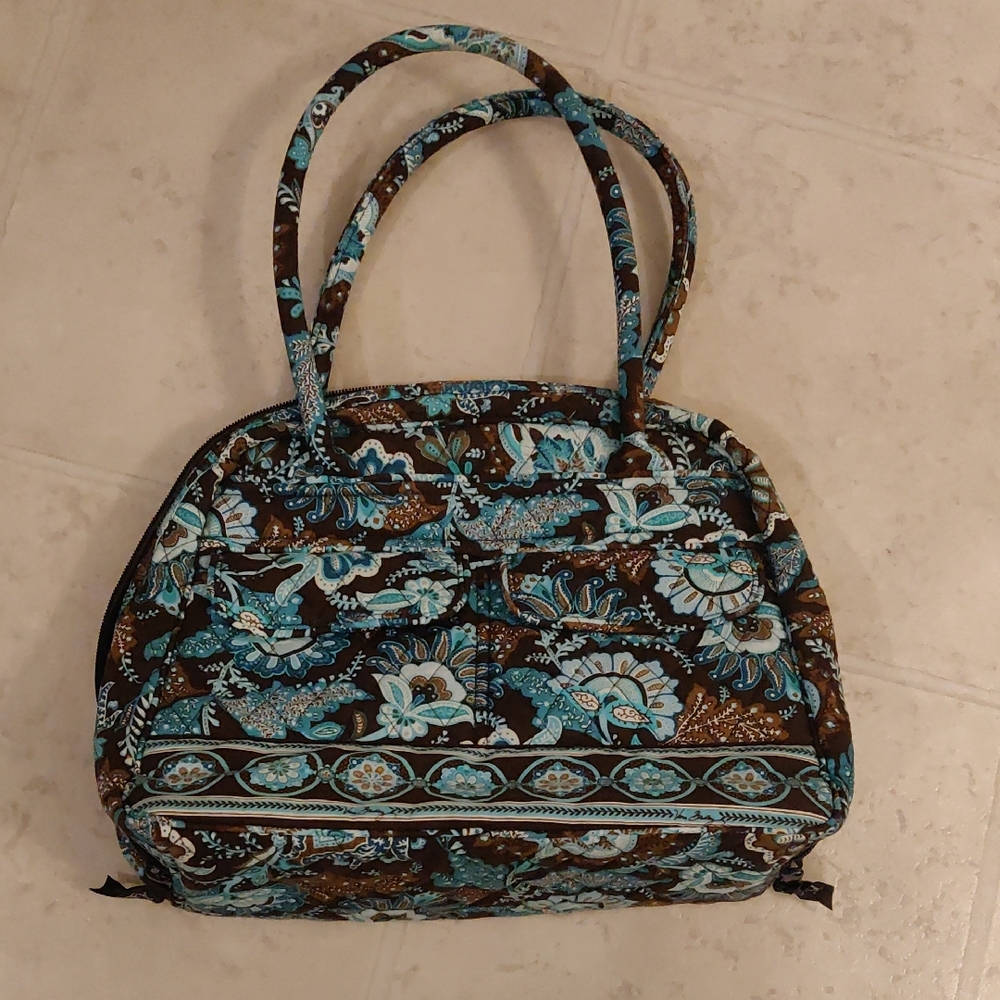 Vera Bradley Java Blue & Brown Satchel HandBag Retired 2007 Collection excellent